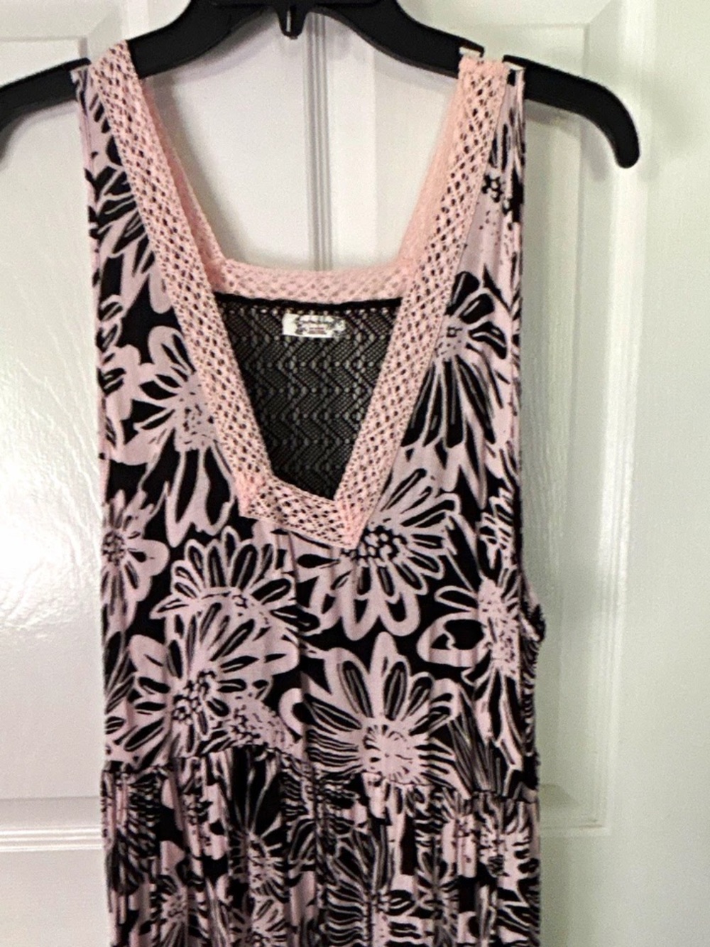 Free People Pink and Black Floral Crochet-Trim Maxi Dress